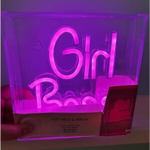 Acrylic neon Girl Boss sign, in pink light, size  7” by 7”, NWT